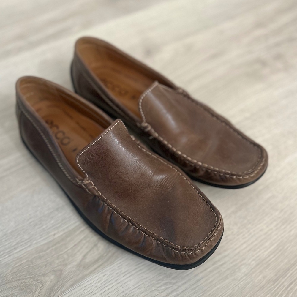 Ecco Men's Moc Loafers Brown Leather Driving Moccasins‎ Slip On Shoes Size 45